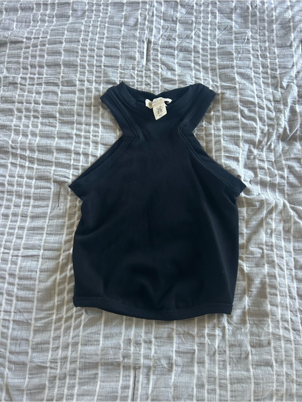 High-Neck Black Crop Tank Top - Unbranded